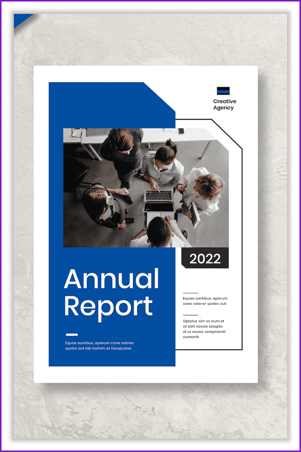Cover of Annual report with blue and white sides.