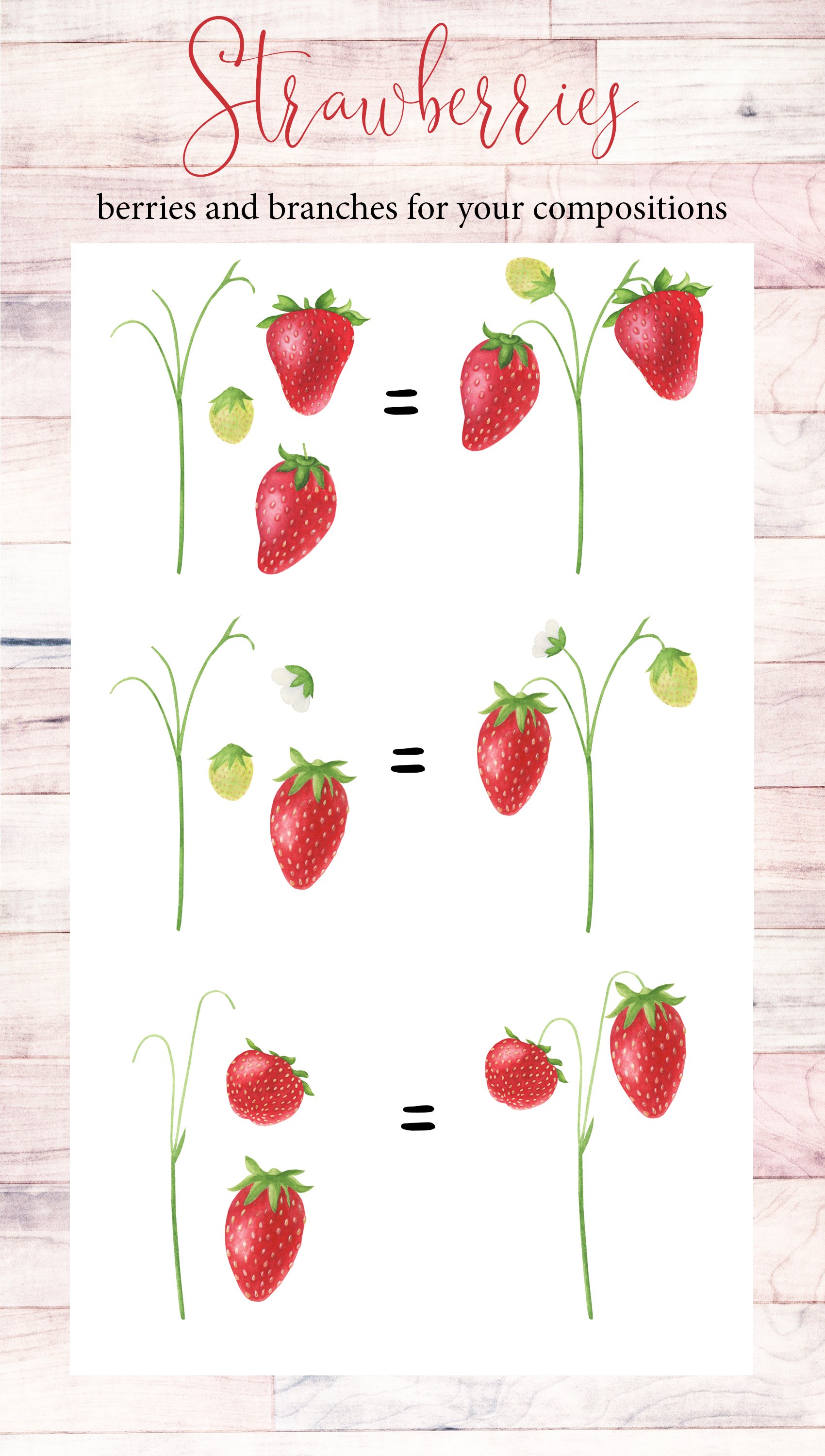 Cute strawberries elements.