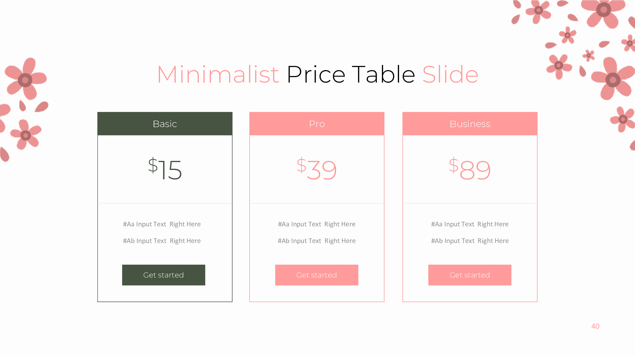 Colorful price table in minimalistic style.