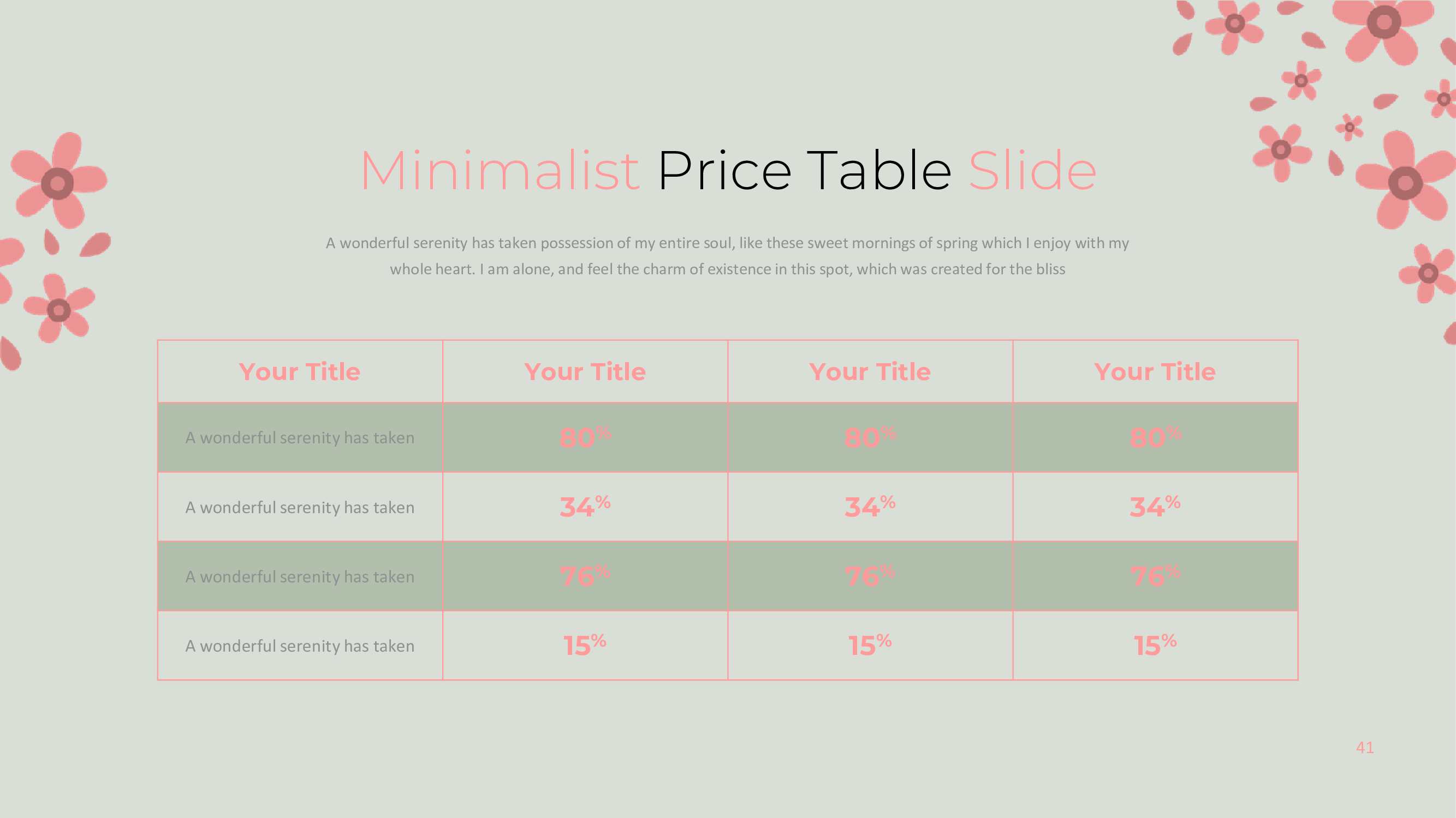 Slide with minimalist price table.