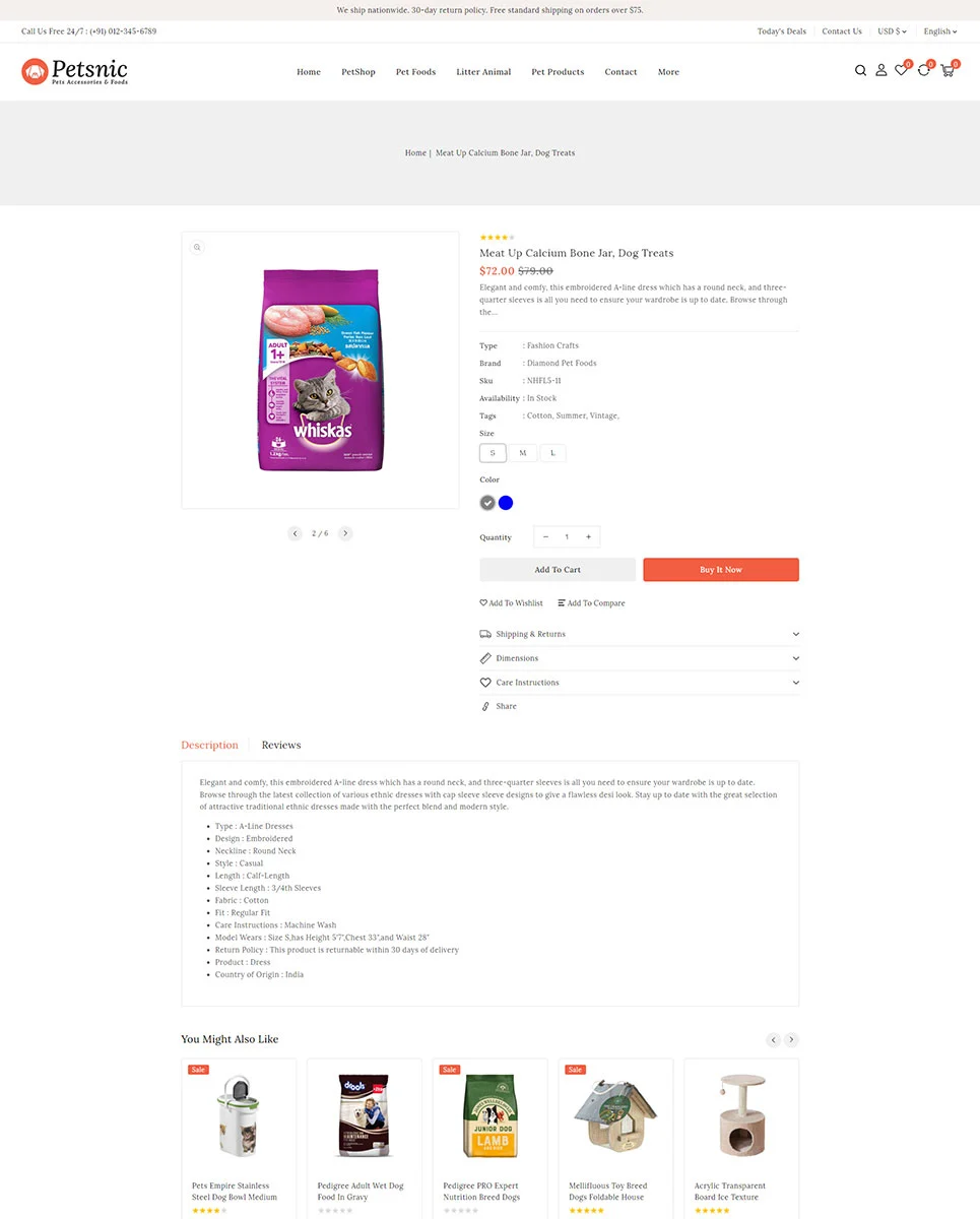 An example of product description in pets store shopify with image of a cat food.