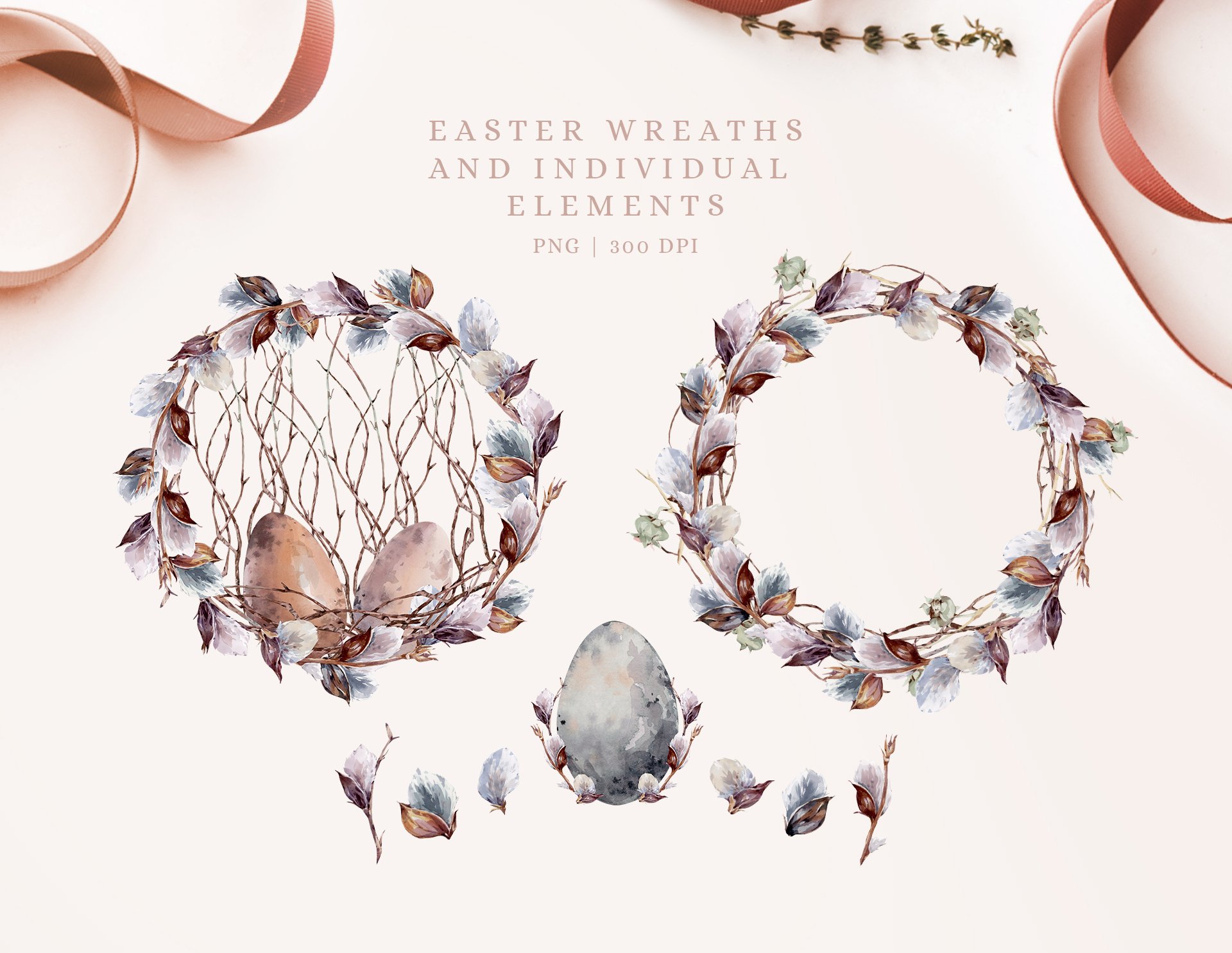 Blossom pastel wreathes with an egg,