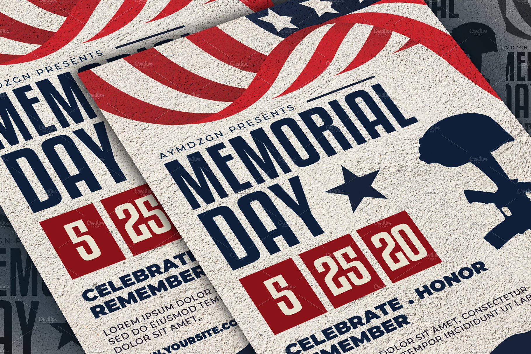 Colorful memorial flyers in a retro style.