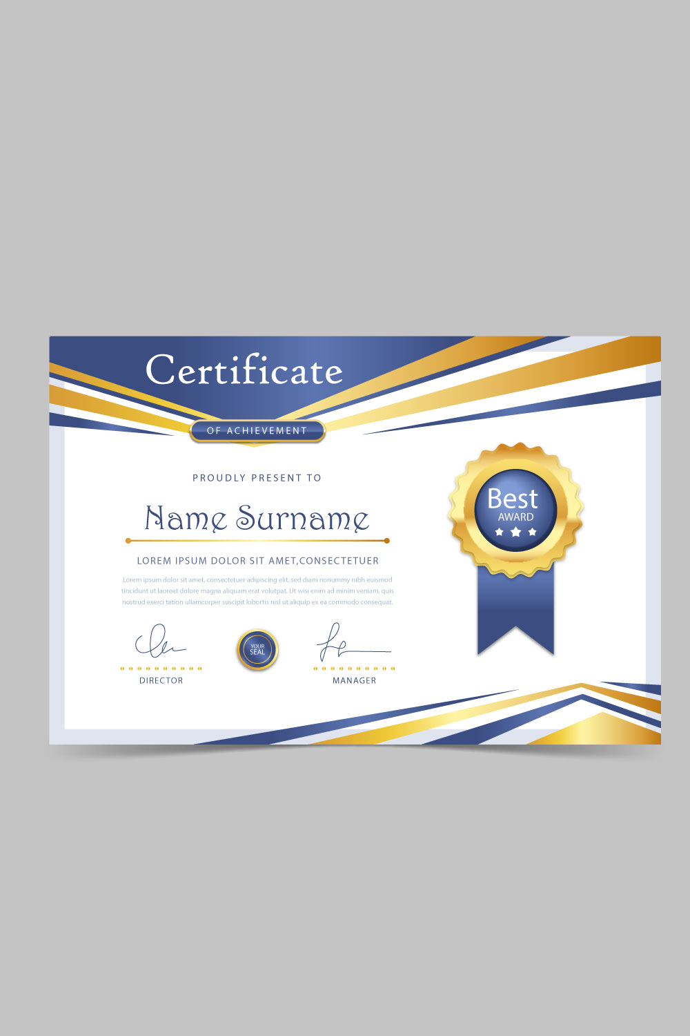 Ranking Certificate Blue and Gold Design pinterest image.