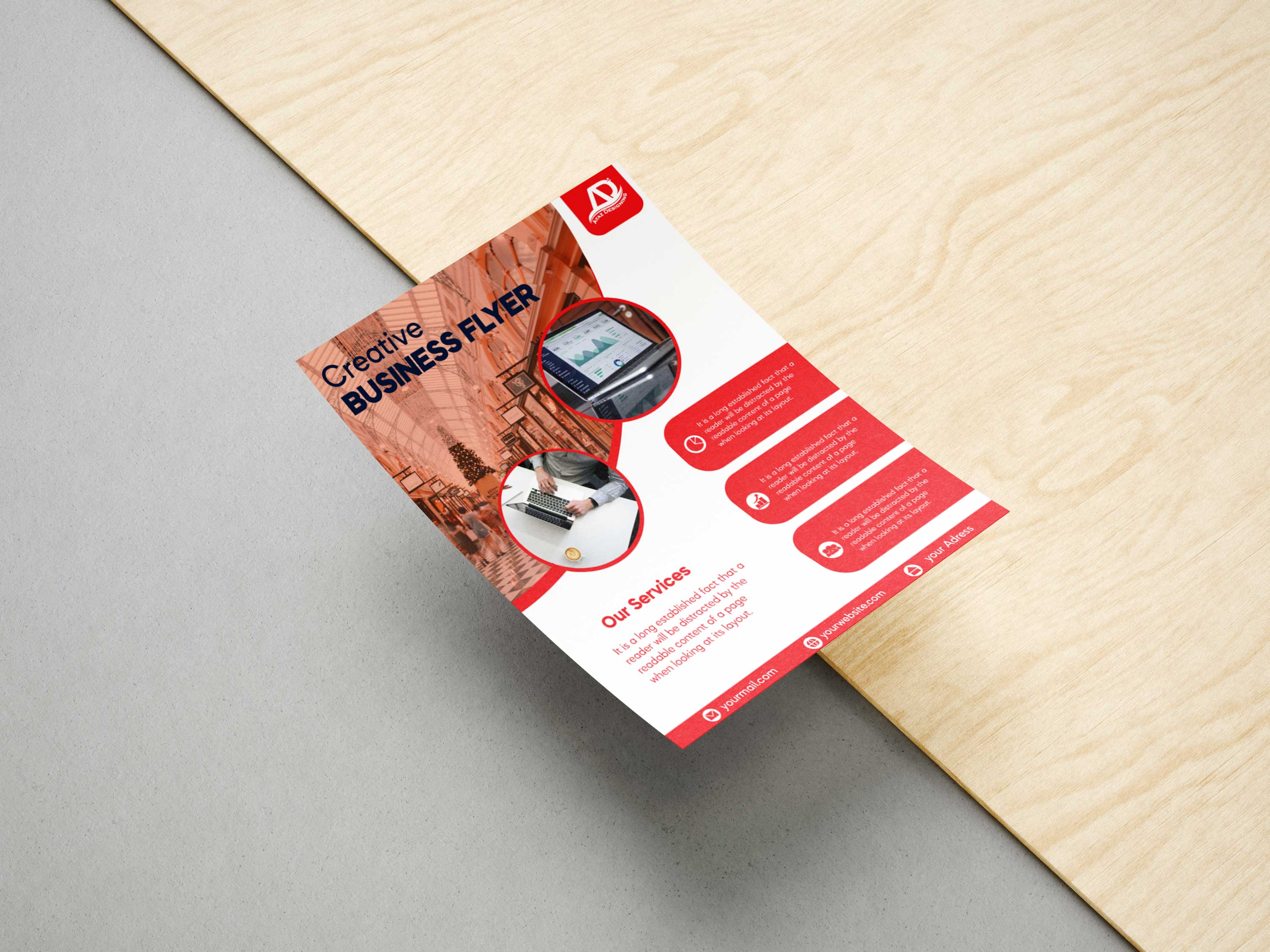 Modern Business Flyer White and Red Template Design preview image.