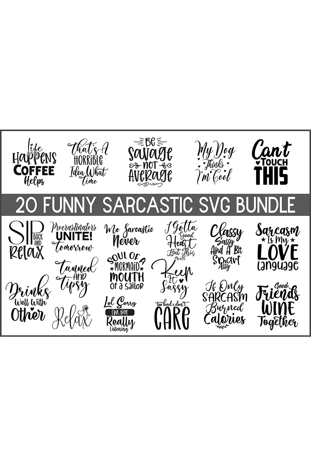 T-shirt Funny Sarcastic Typography Bundle SVG pinterest image.