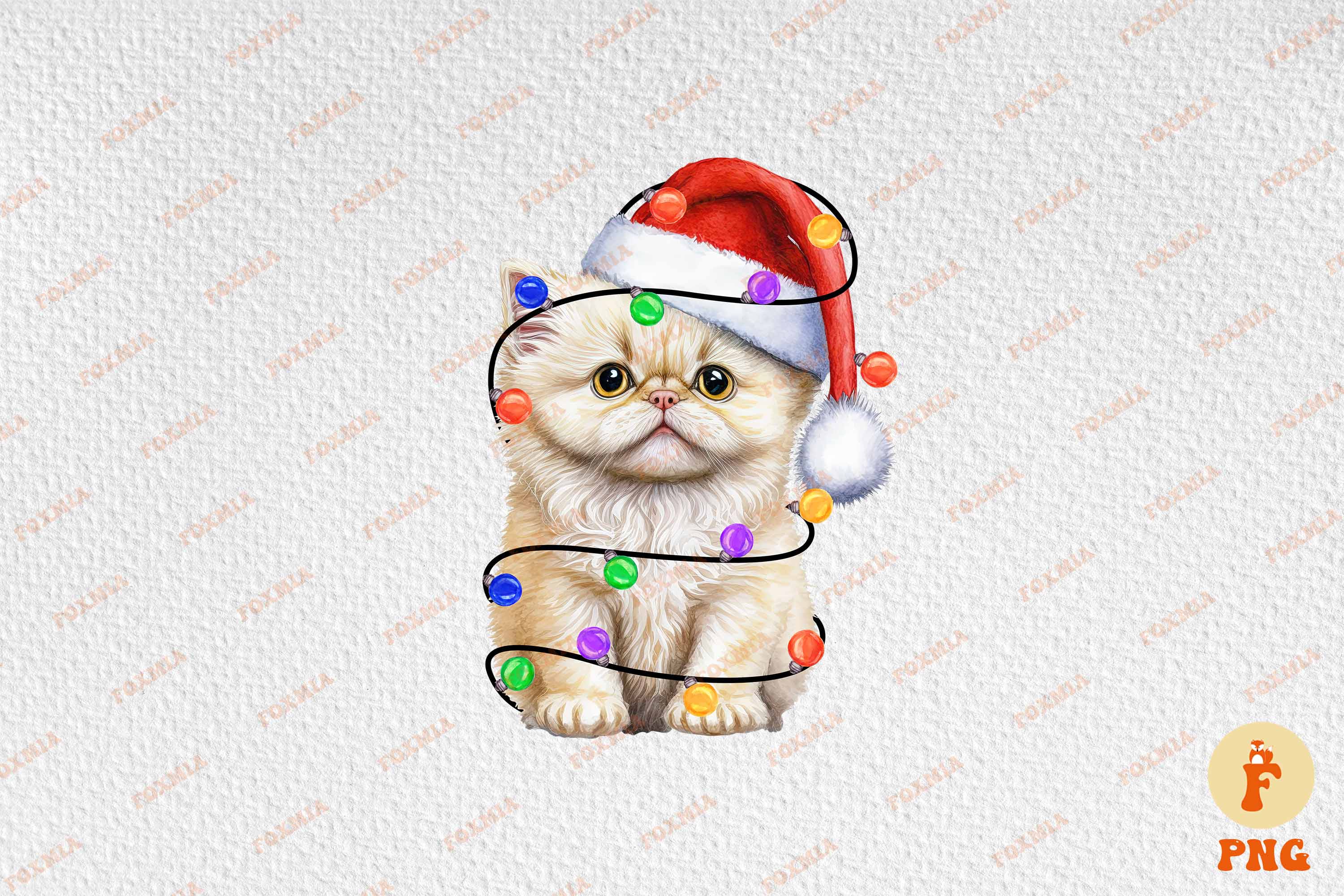 Adorable image of a cat in a santa hat.