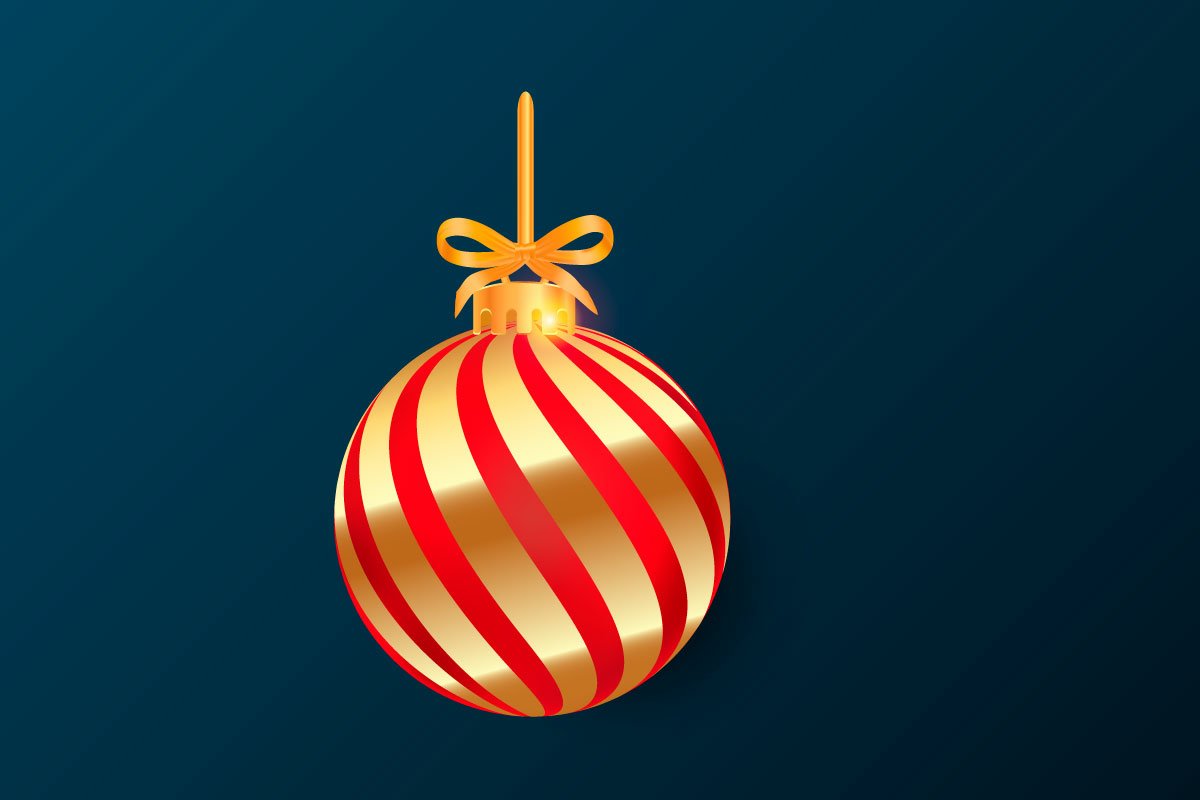 Glance gold Christmas ball with the matte red lines.