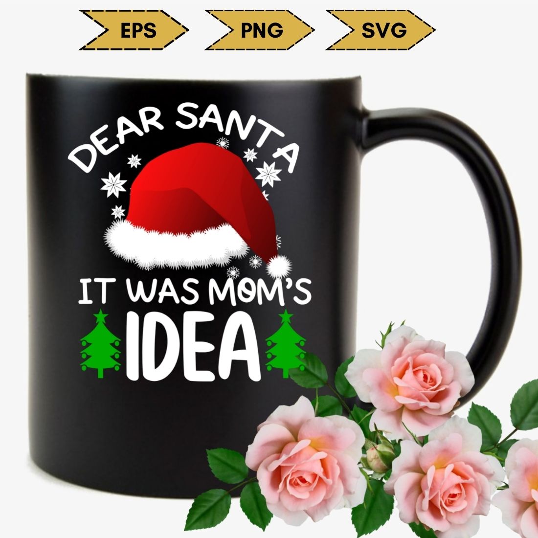 Image of black cup with amazing santa hat print.