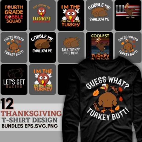 Thanksgiving Funny Turkey T-shirt Design cover image.