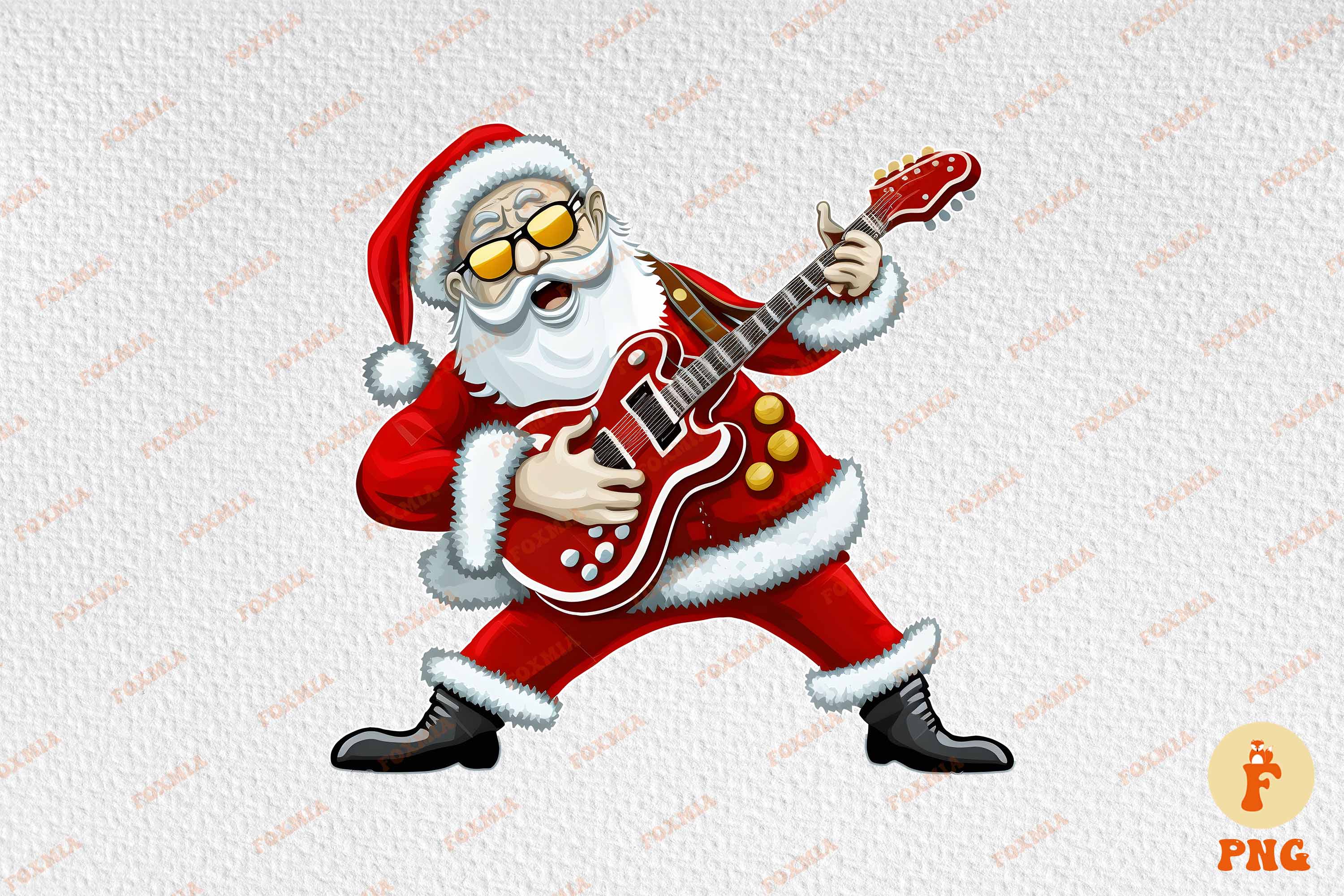 Amazing picture of Santa with a guitar.