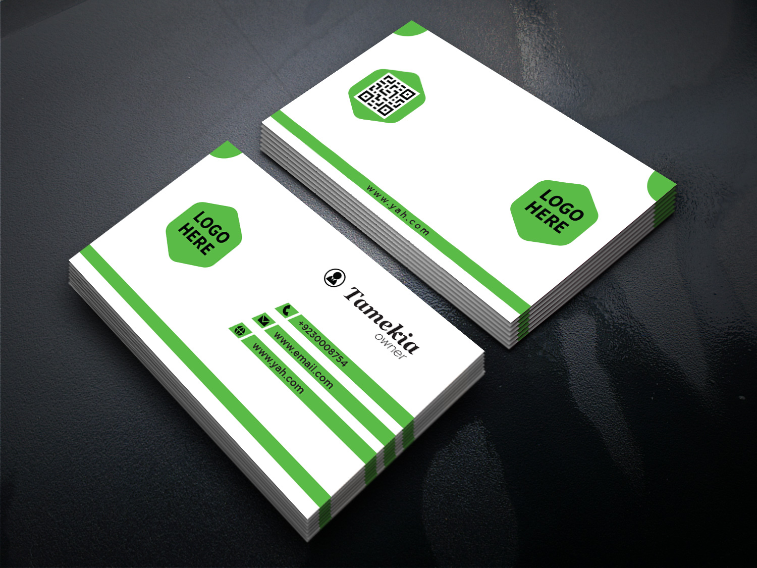 Stylish Business Card White and Green Bundle preview image.