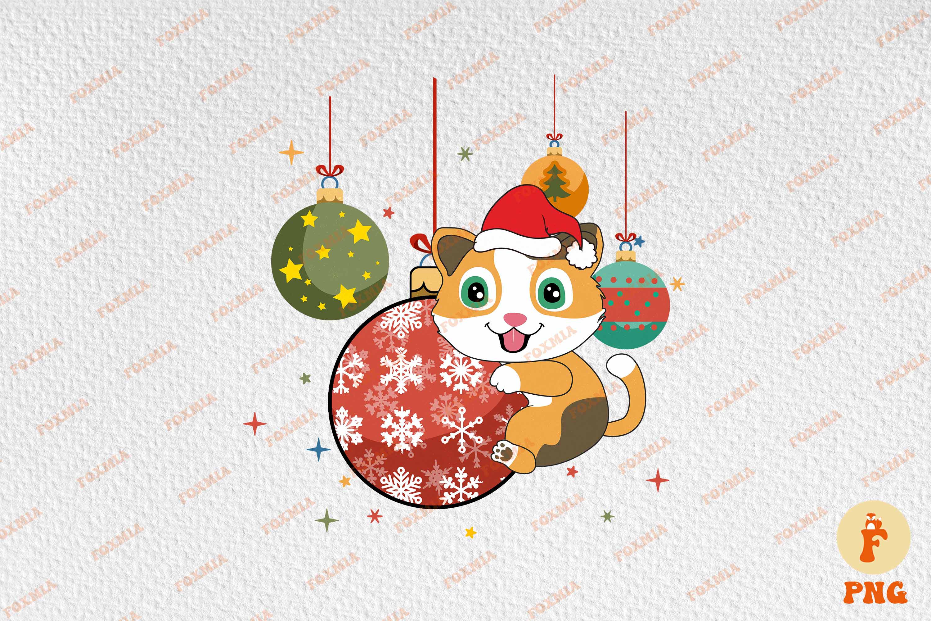 Christmas Cute Cat Ball Sublimation T-Shirt Designs preview image.