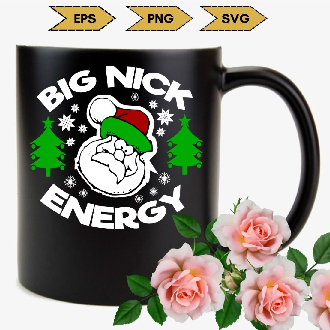 Picture of a black cup with amazing Santa print.
