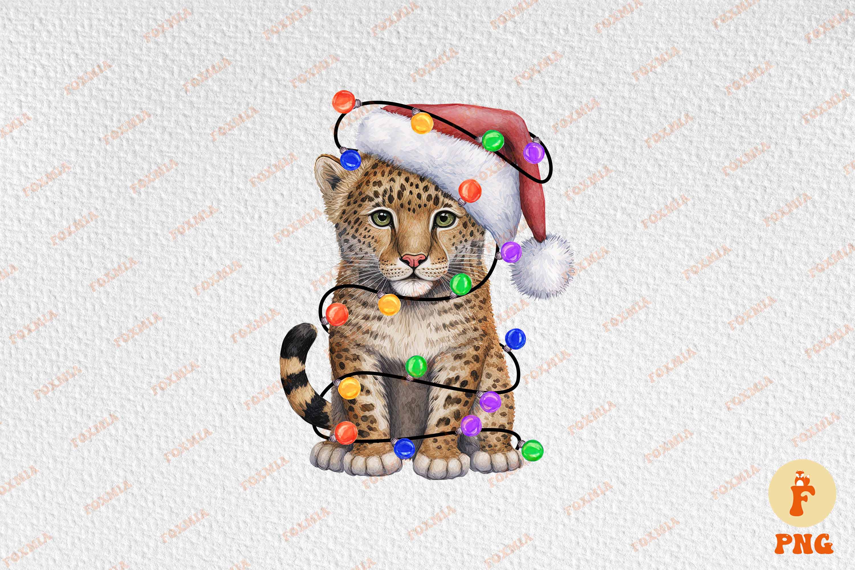 Gorgeous image of a little leopard wearing a santa hat.
