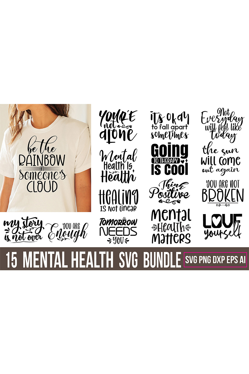 T-shirt Typography Mental Health SVG Design pinterest image.