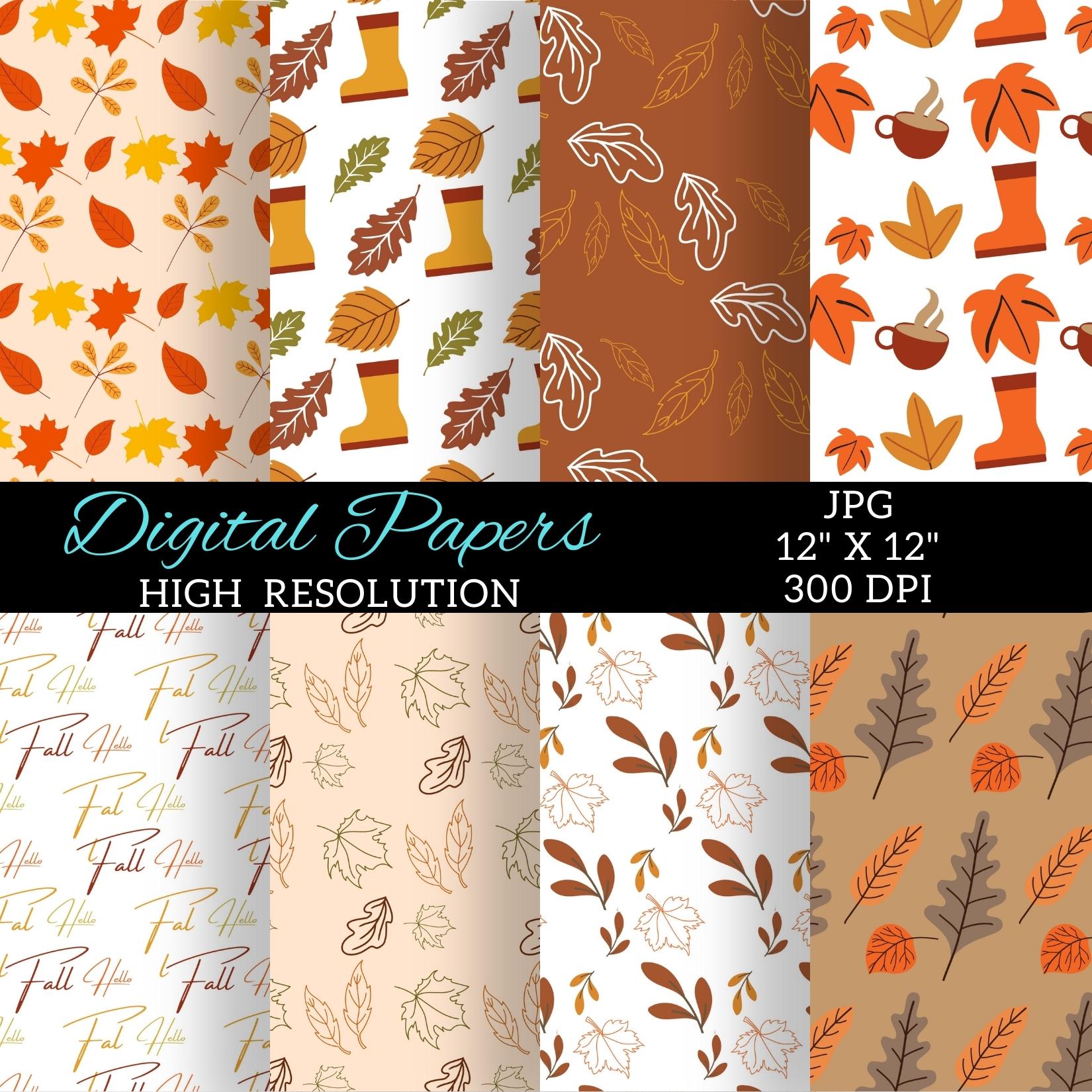 Hello Fall Digital Papers Patterns Design preview image.