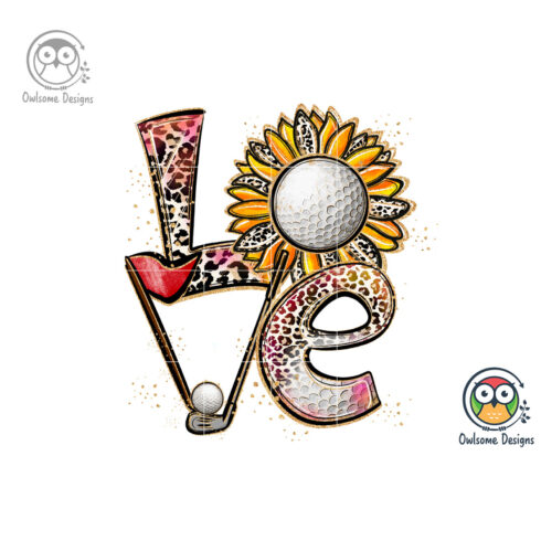 Image with irresistible inscription love with golf elements.