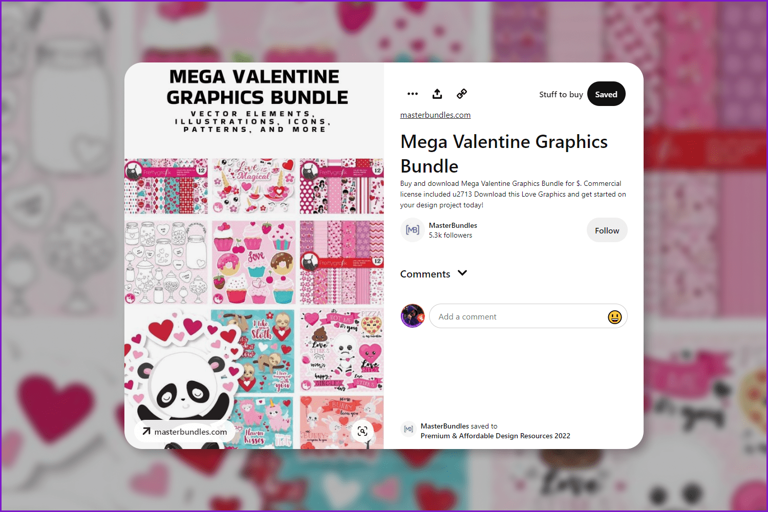 Collage with pink graphic elements and product description on the right.