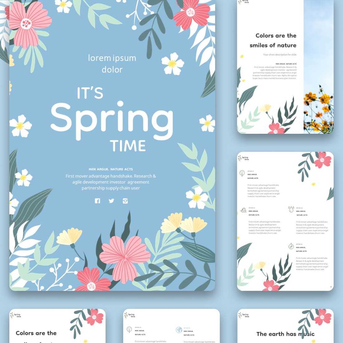A collection of images of amazing presentation slides on the theme of spring.