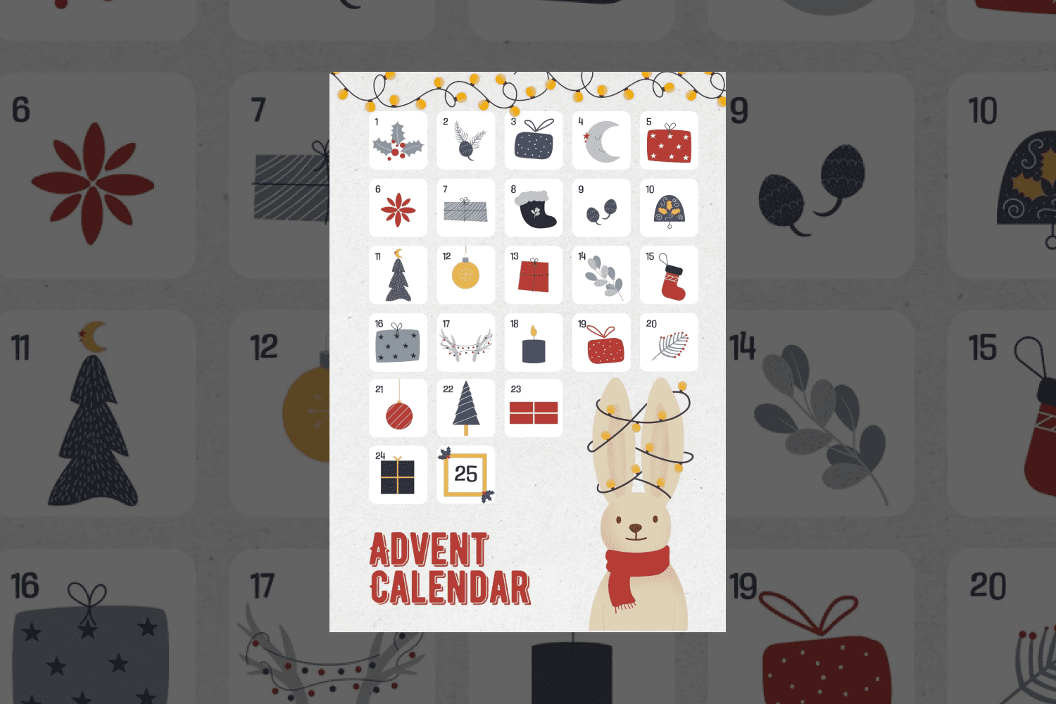 Cute december calendar with funny rabbit.