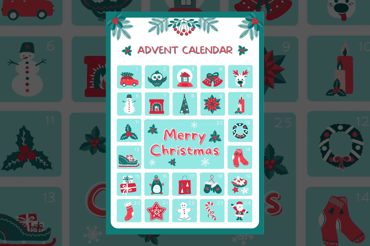 December calendar with cute green doodles.