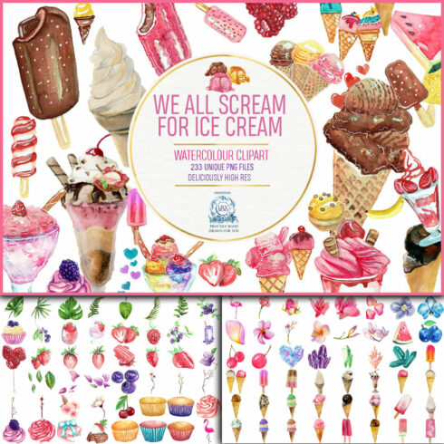 Ice Cream Watercolor Clipart 223 PNG.