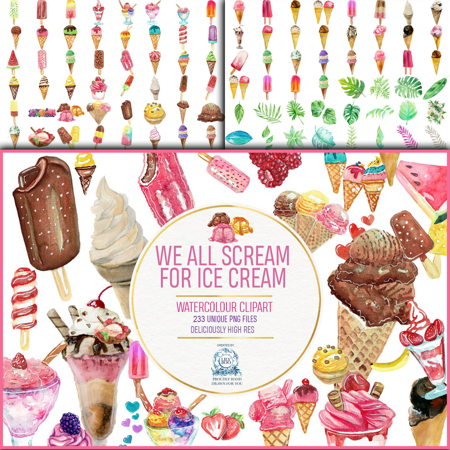 Ice Cream Watercolor Clipart 223 PNG cover.