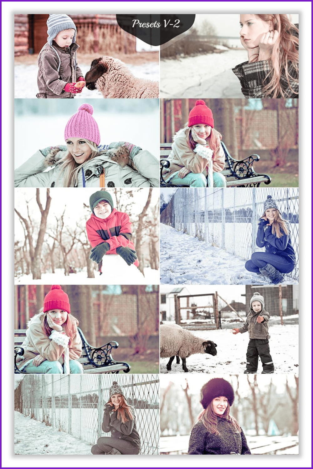Collage of photos of people in winter.