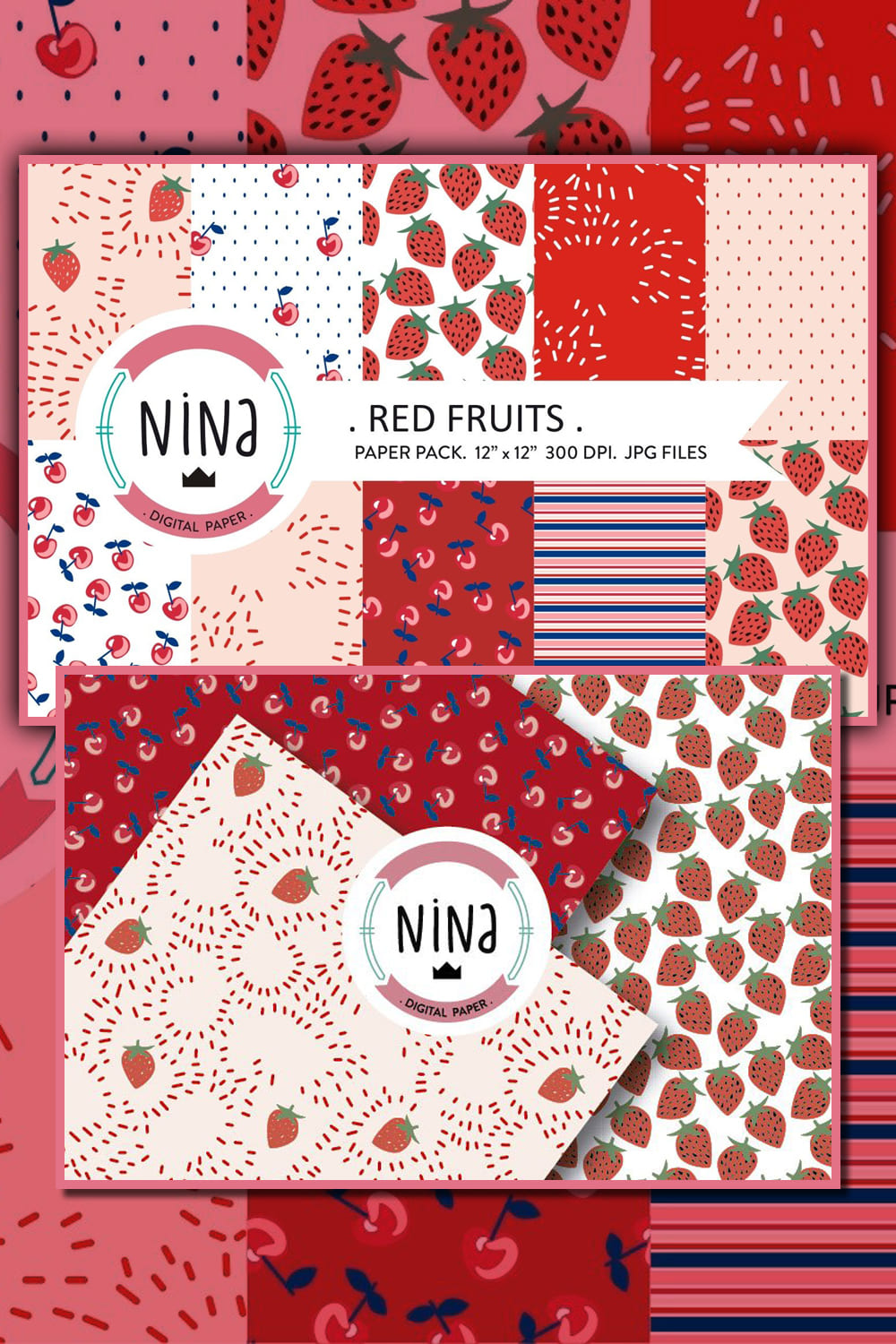 326609 red fruit digital paper pack strawberry print red pinterest 1000 1500 767