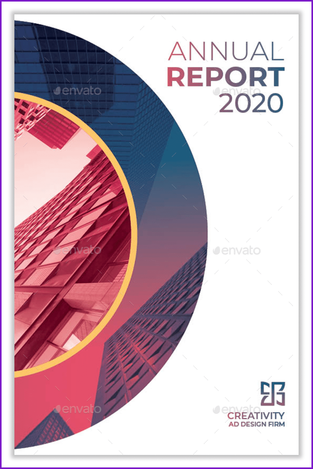 Annual report cover with big round shapes.
