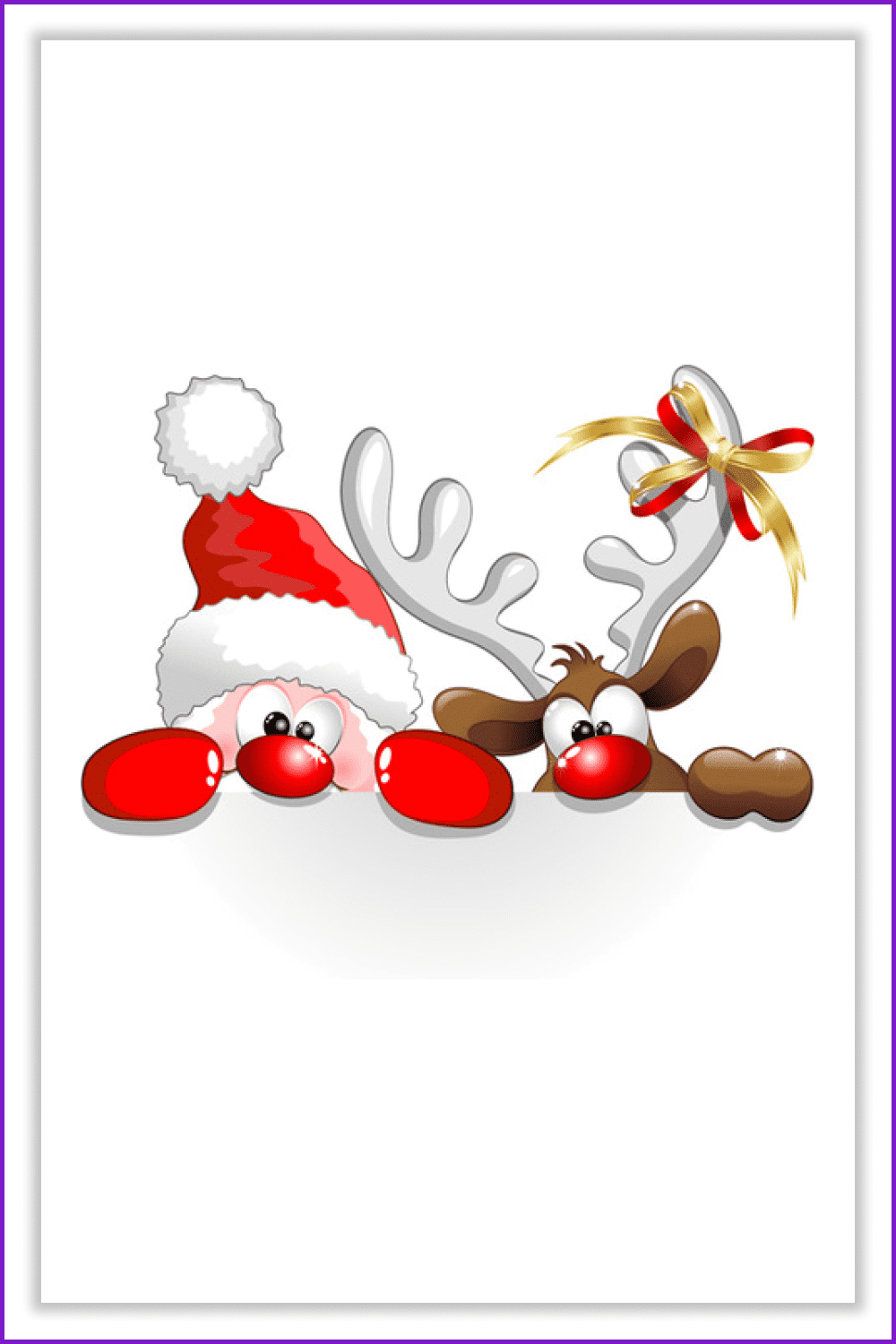 Images of funny Santa Claus and deer.