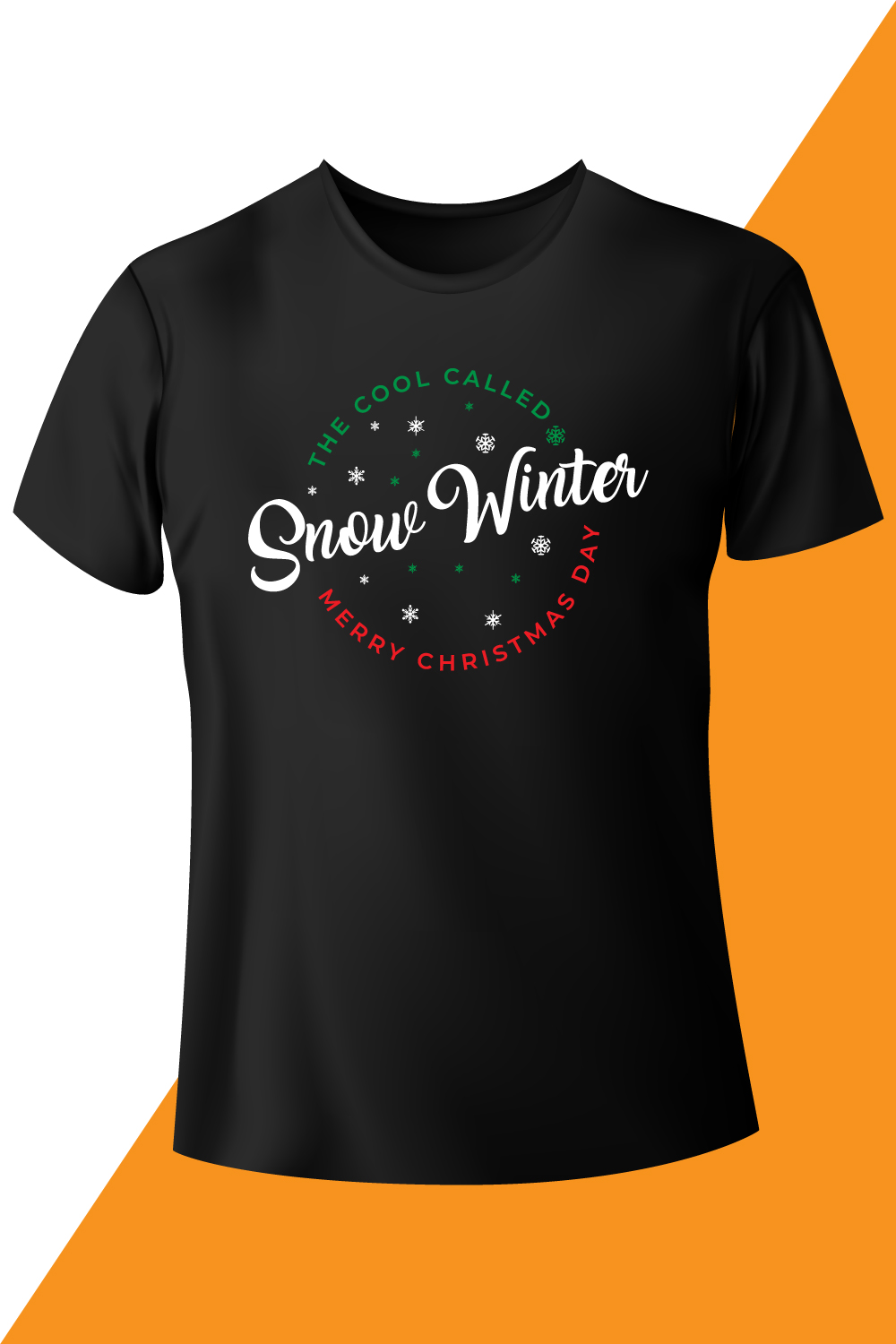 Image of a black t-shirt with an exquisite print on the theme of Merry Christmas.