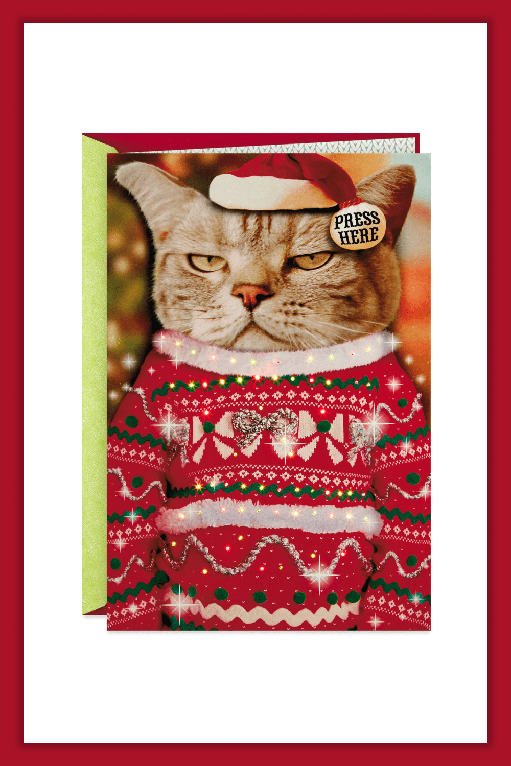 Card with a grumpy cat in a funny Christmas sweater.