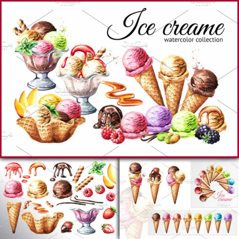 Ice cream. Watercolor collection.