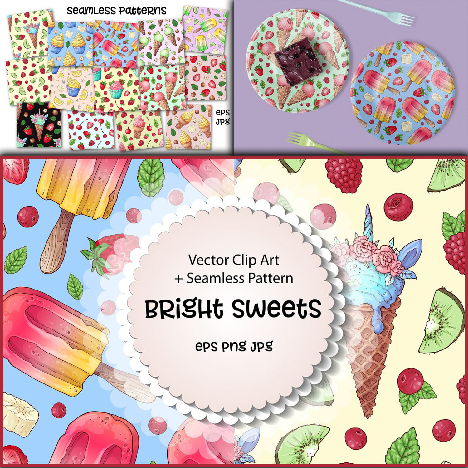 Bright sweets – vector clip art cover.