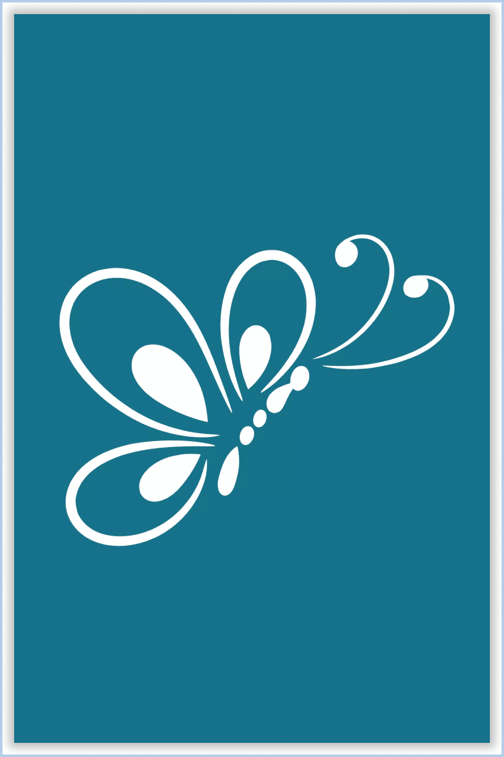 Stylized silhouette of a butterfly from the side on a blue background.