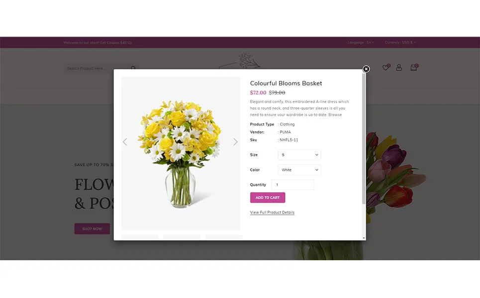 An example of a product description for web version flowers store with image of flowers.