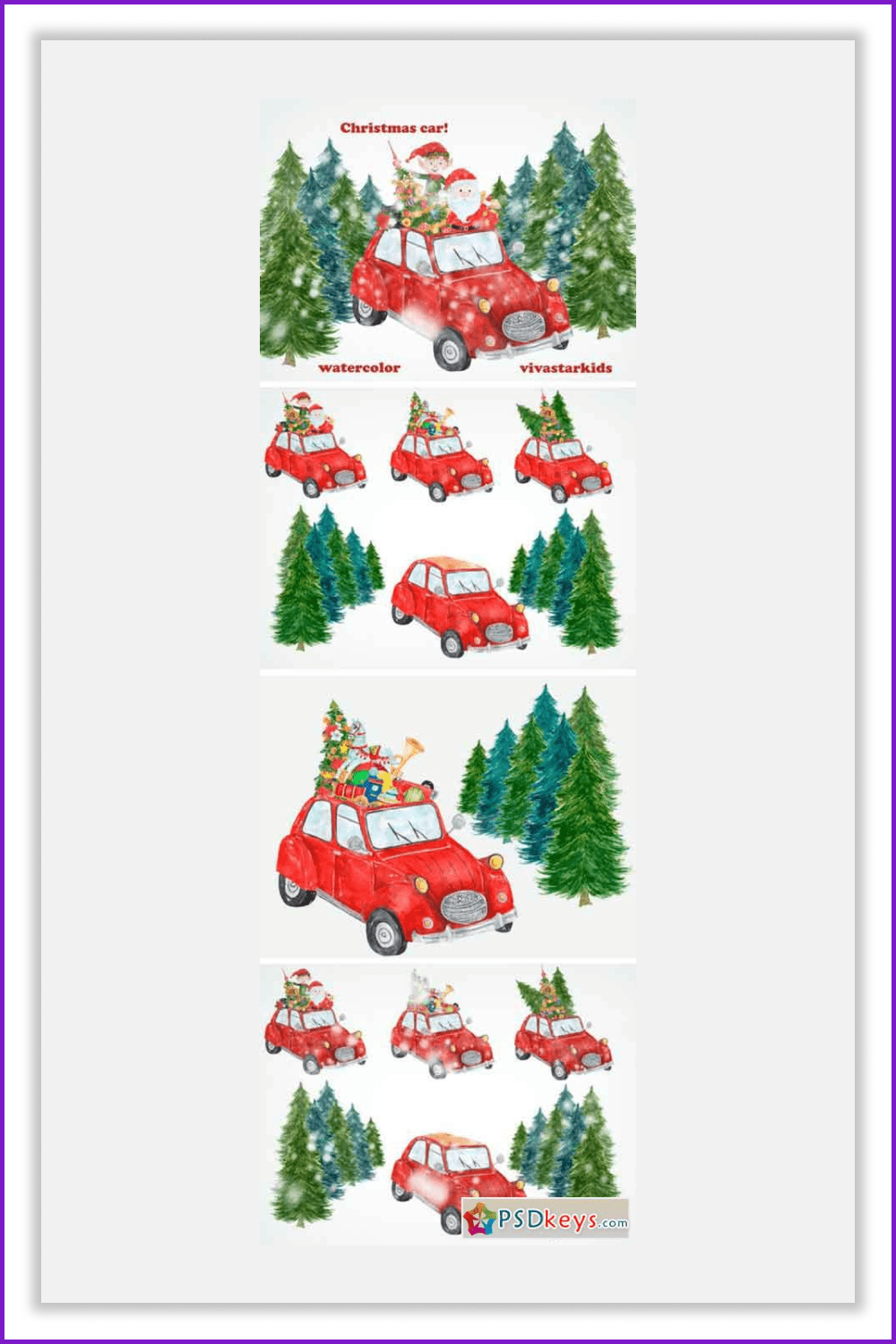 Collage with cars, trees, and snow.