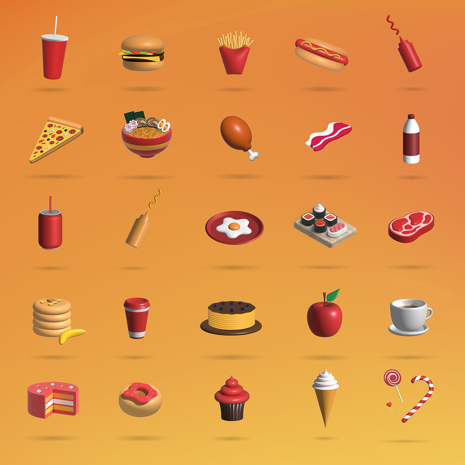 3D Food Icons Collection all preview.