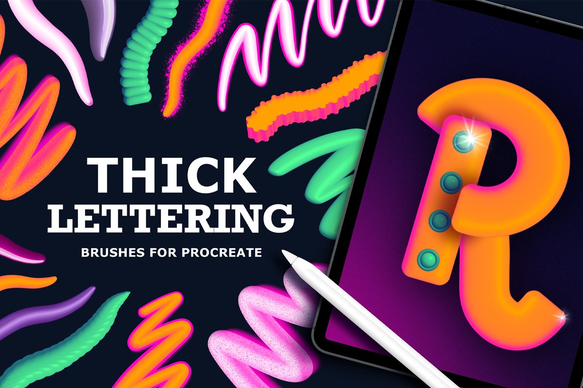 Cover image of Thick 3D Brushes Procreate.