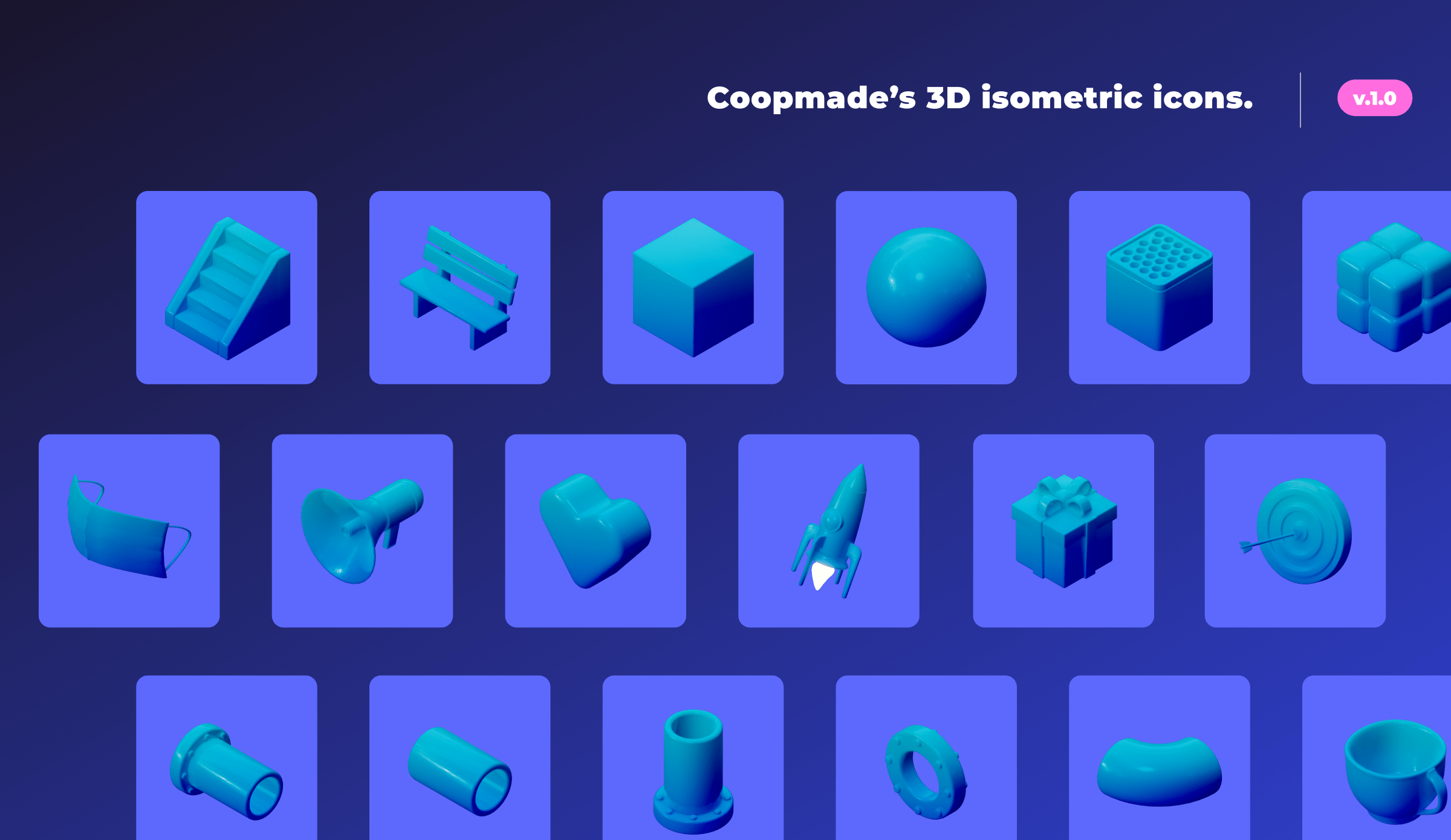 Hand Crafted 3D Isometric Icons Design Figma preview image.