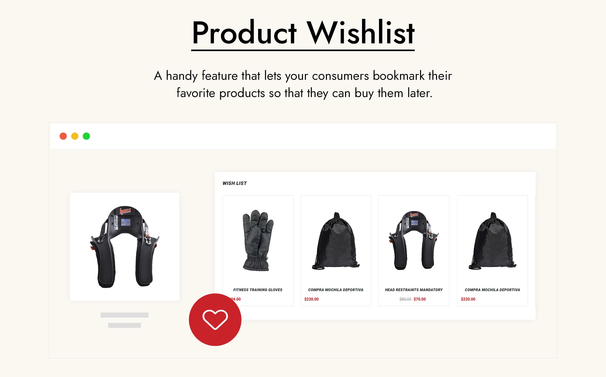 An example of a page in web version of a product wishlist in white, gray and black.