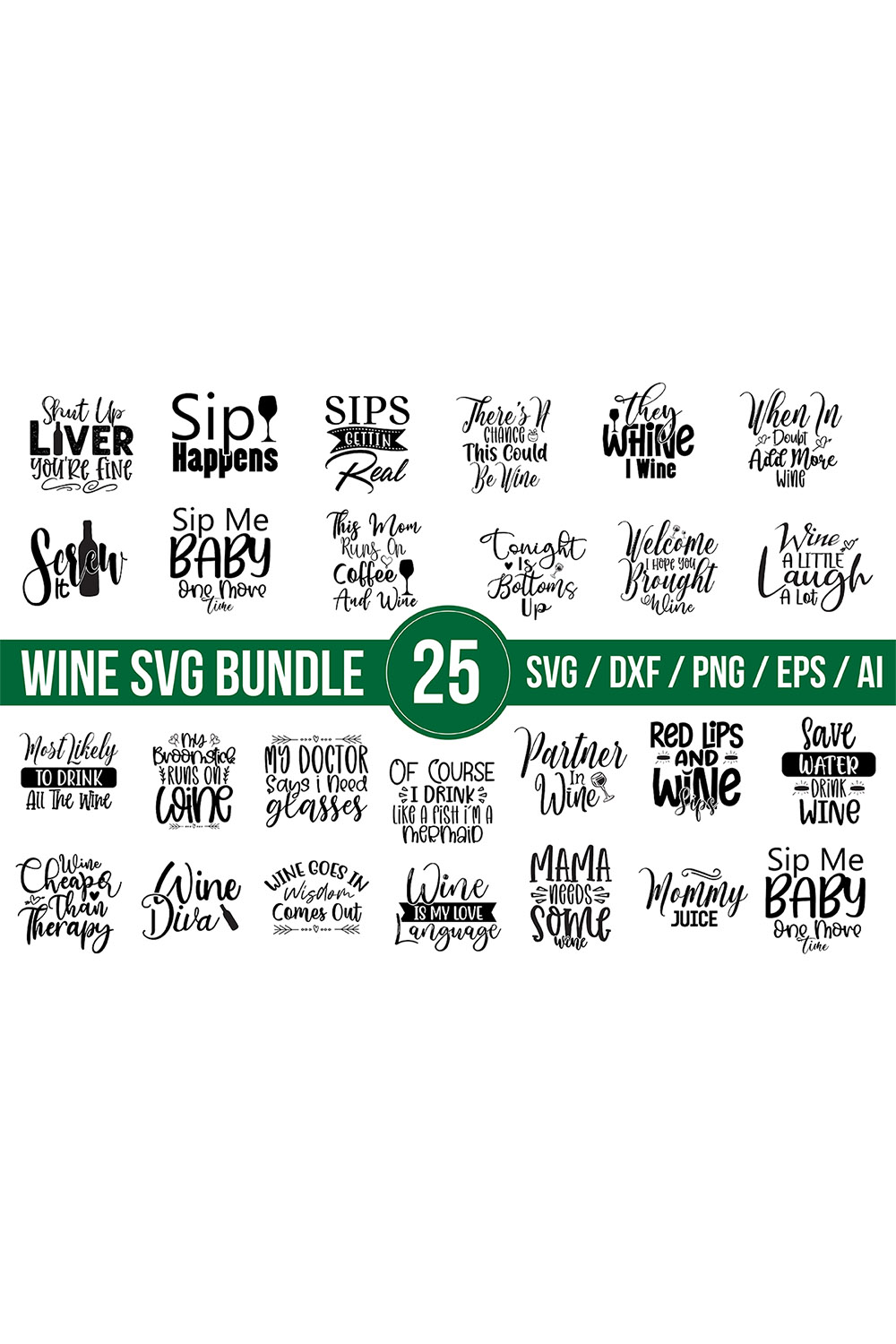 T-shirt Typography Wine SVG Design Bundle pinterest image.