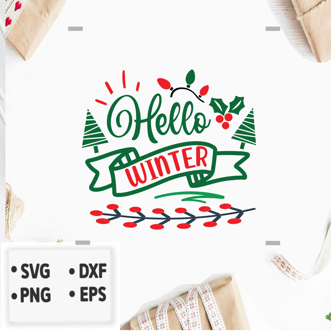 T-shirt Hello Winter Christmas SVG Design preview image.