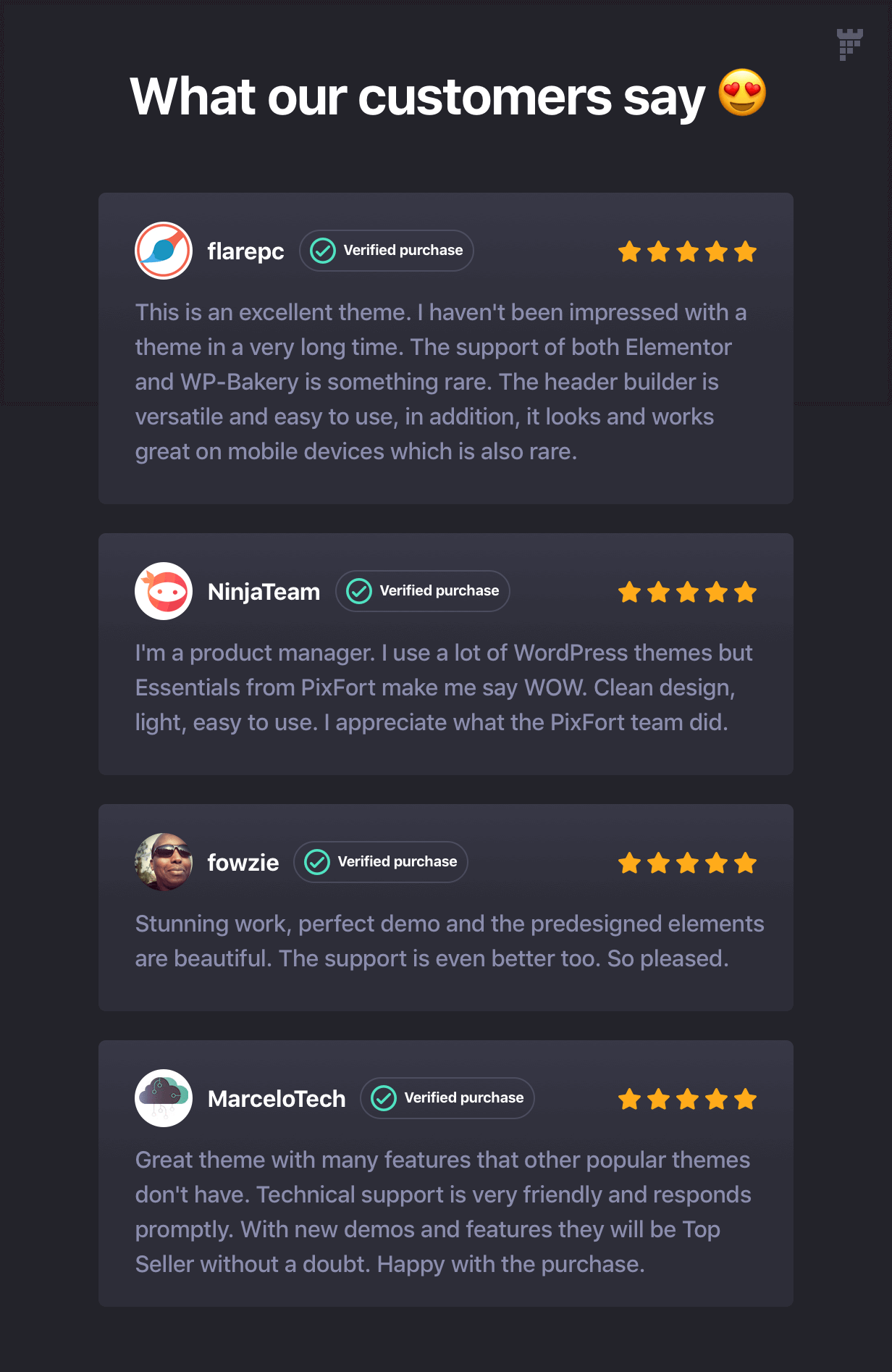 Dark client's feedback page.