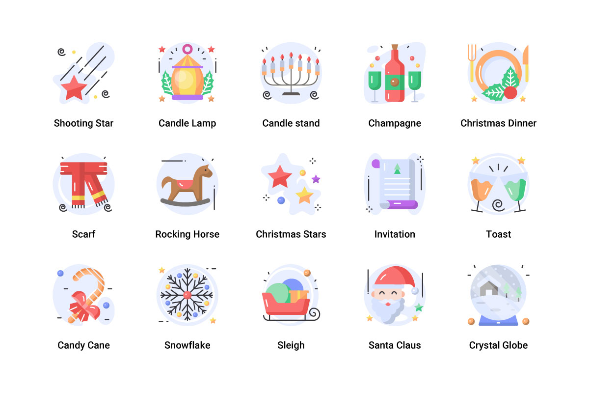 Christmas and New Year Colorful Flat Icons preview image.