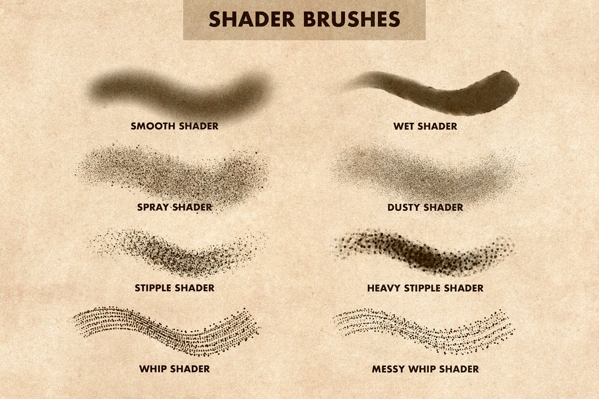 Big diversity of shader brushes for procreate.