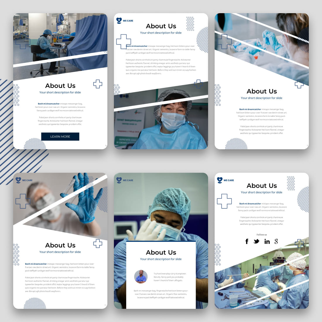 Set of colorful presentation slides on the theme of Medical professionals.