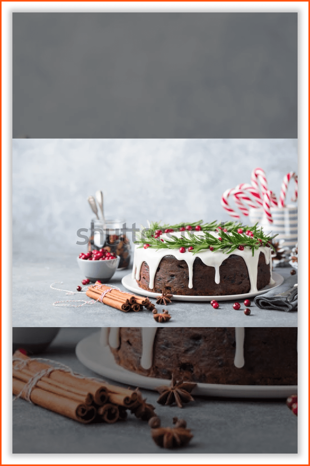 A tasty chocolate cake with icing and cranberries.
